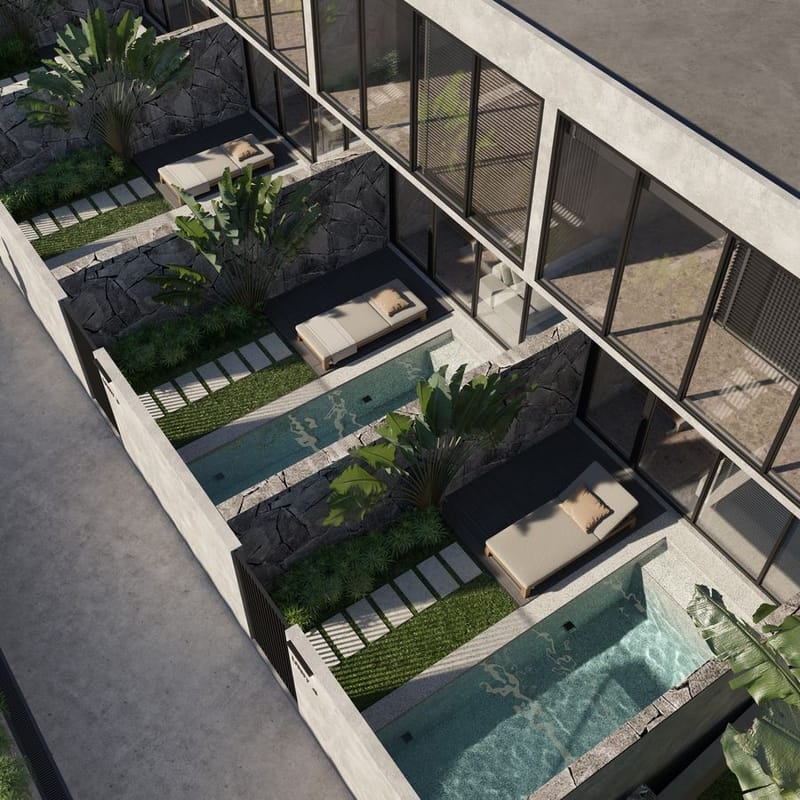 Комплекс таунхаусов с частными бассейнами в Чангу, Бали (002505) — фото 1